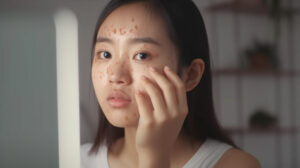 Woman with acne